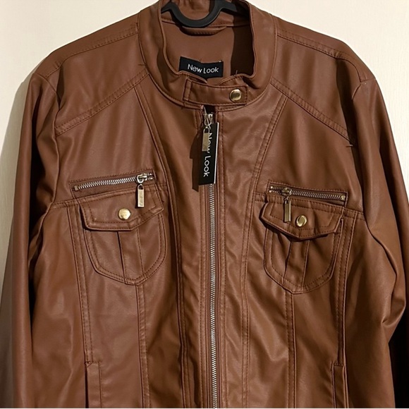 New Look Women's Color Brown Jacket Faux Leather Full Zip Coat - Picture 2 of 5